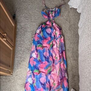 Bright Pink & Blue Floral Maxi Dress - Brand Unspecified